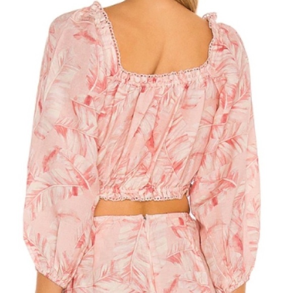 BOGO! Show Me Your Mumu Claudia Crop Linen Blouse Pink Majestic Palm Small - Picture 9 of 9
